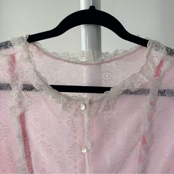 Vintage Ruffled Pink and White Lace  Dress - Picture 6 of 16